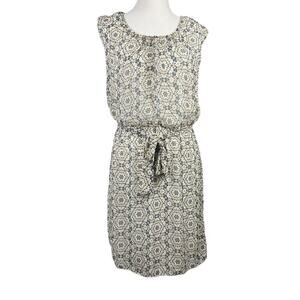 Robbie Bee Women's Size 12 Black/Gray/Cream/Gold Pattern Tie Waist Dress